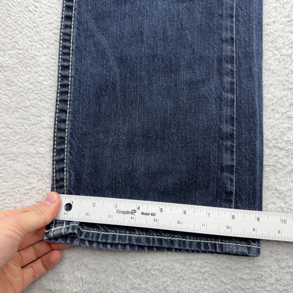 True Religion Mens Straight Leg Jeans Dark Wash White Big T Stitching 36 USA‎